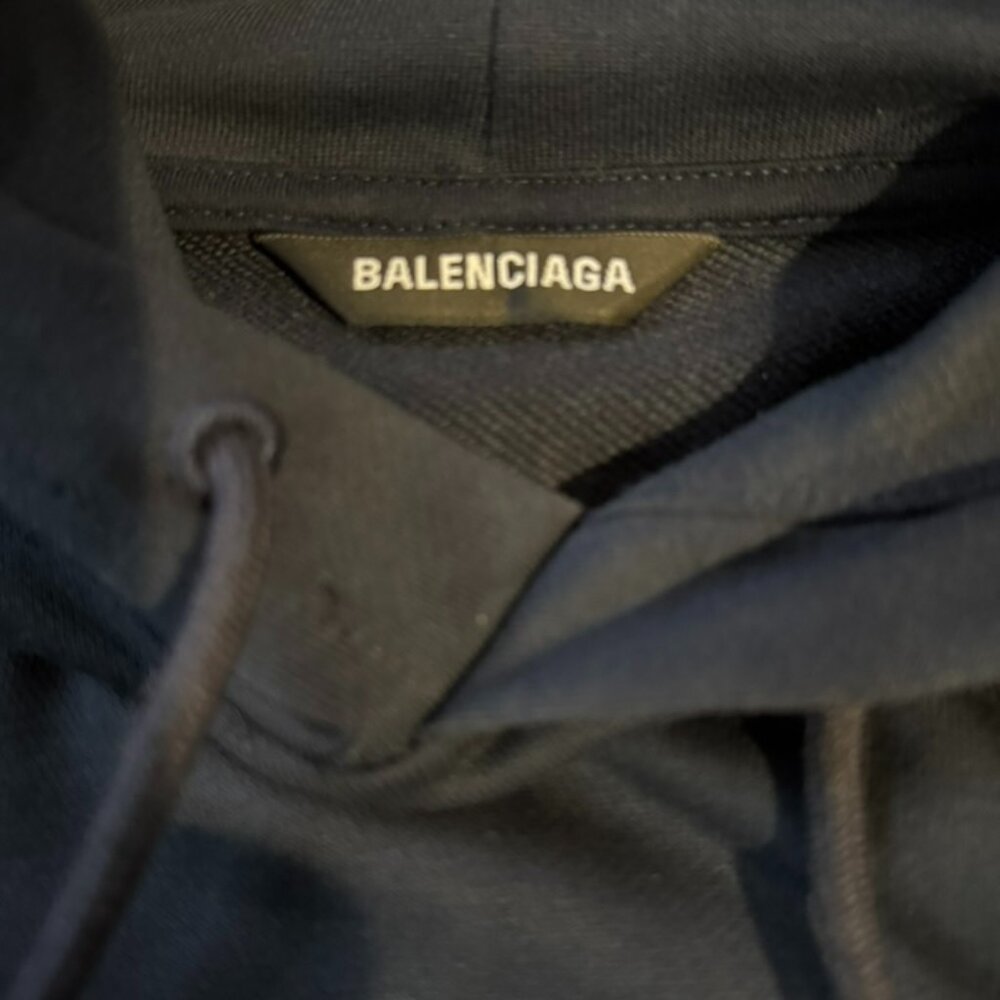 Balenciaga Trademark Logo Graphic Print Hoodie Navy Size EUR XXL - Picture 3 of 4